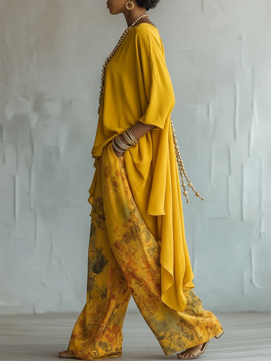 Elegante conjunto de dos piezas con estampado floral artístico