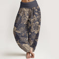 Buddha Pantalones de Algodón – Cintura Elástica, Corte Casual, con Estampado Floral de Peonía