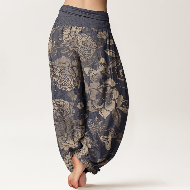 Buddha Pantalones de Algodón – Cintura Elástica, Corte Casual, con Estampado Floral de Peonía