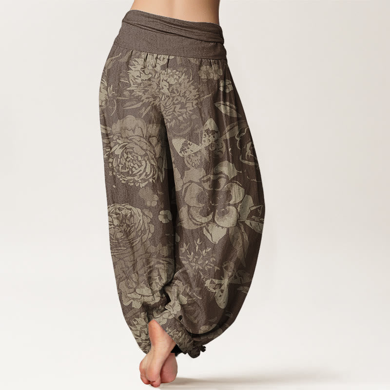Buddha Pantalones de Algodón – Cintura Elástica, Corte Casual, con Estampado Floral de Peonía