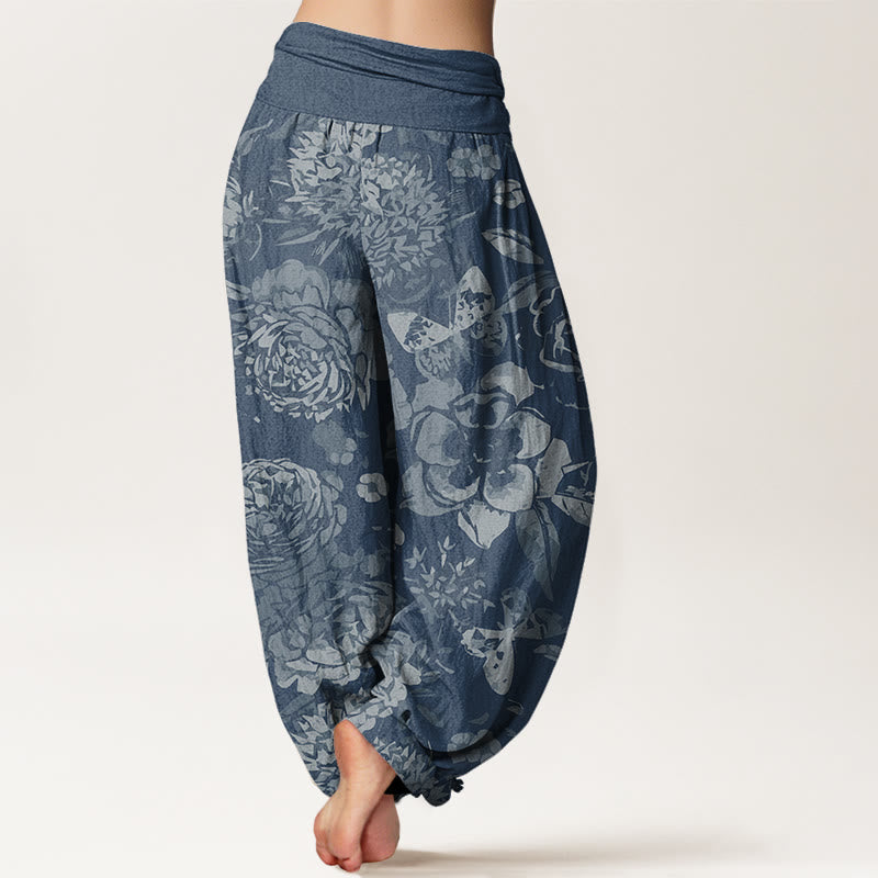 Buddha Pantalones de Algodón – Cintura Elástica, Corte Casual, con Estampado Floral de Peonía
