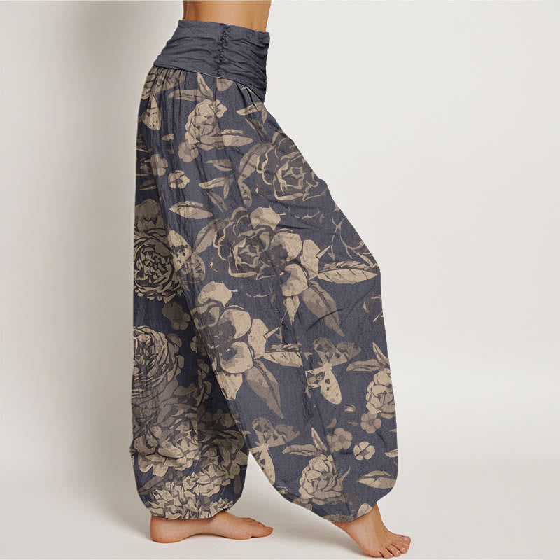 Buddha Pantalones de Algodón – Cintura Elástica, Corte Casual, con Estampado Floral de Peonía