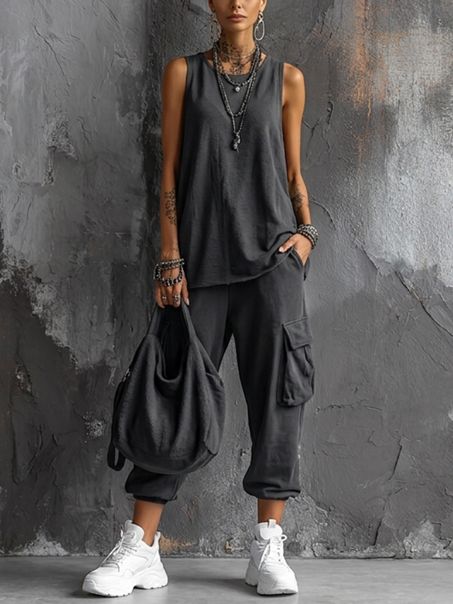 Conjunto casual para mujer: top sin mangas y pantalones cargo jogger
