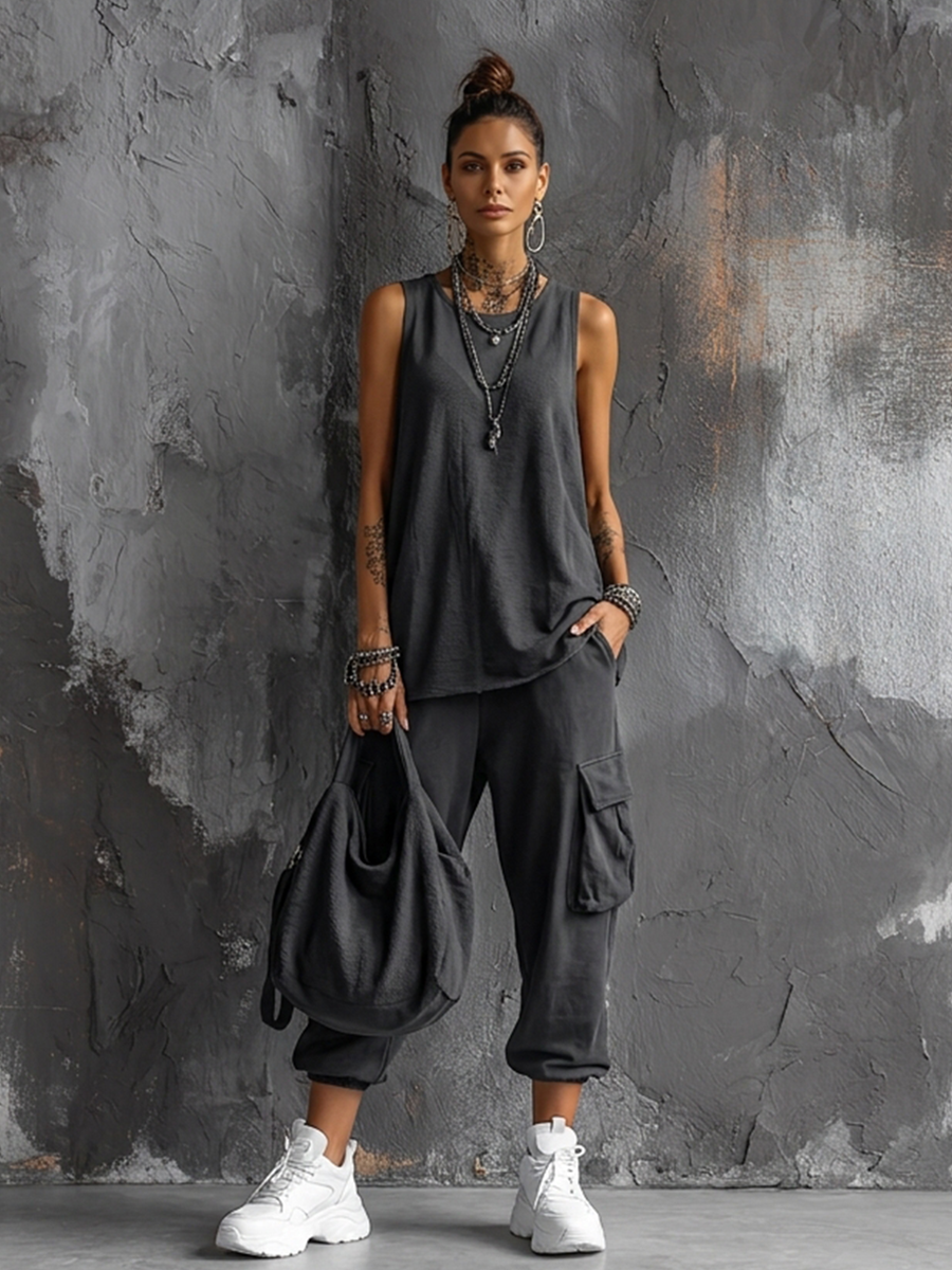 Conjunto casual para mujer: top sin mangas y pantalones cargo jogger