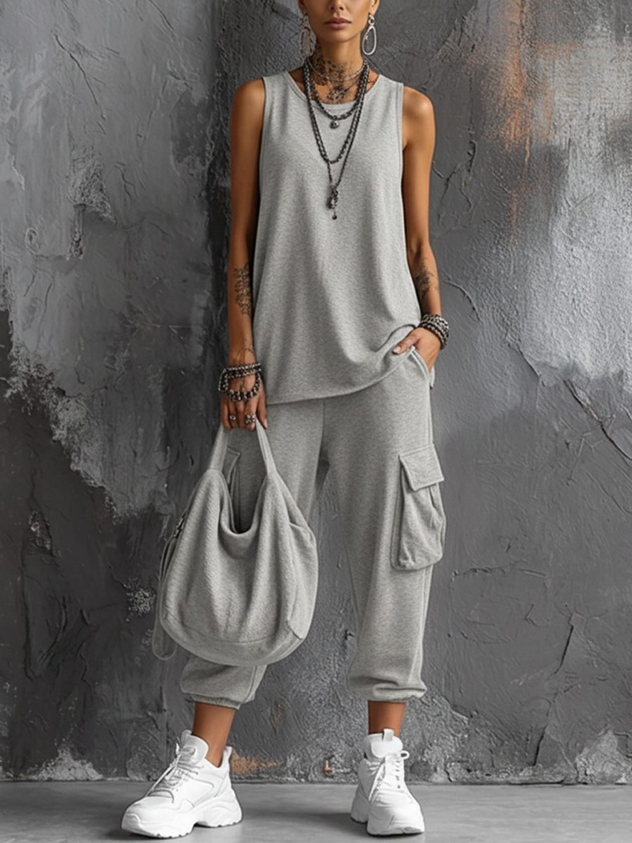 Conjunto casual para mujer: top sin mangas y pantalones cargo jogger