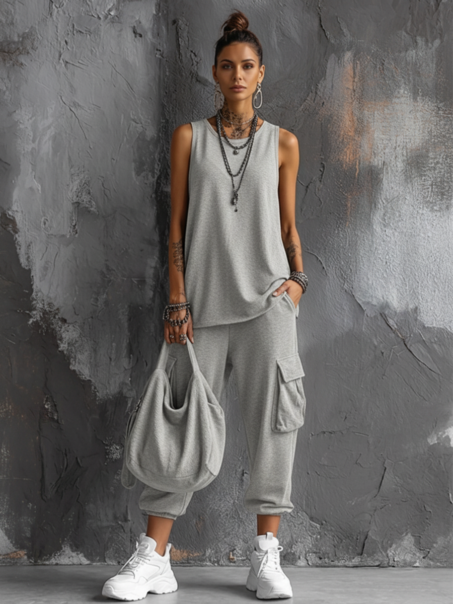 Conjunto casual para mujer: top sin mangas y pantalones cargo jogger