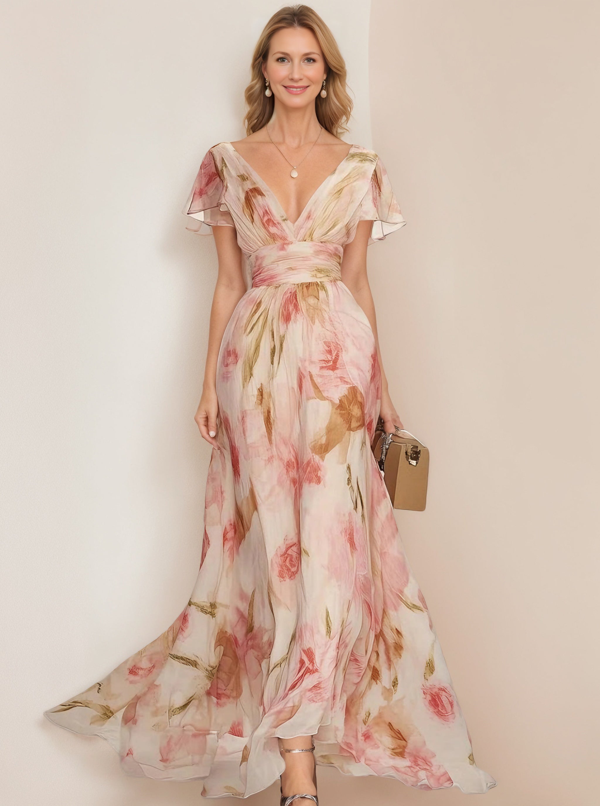 Vestido con escote en V y estampado floral