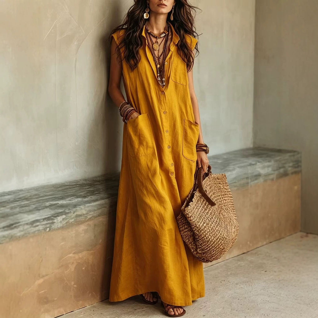 Vestido camisero bohemio - Corte holgado, para el uso diario en desplazamientos