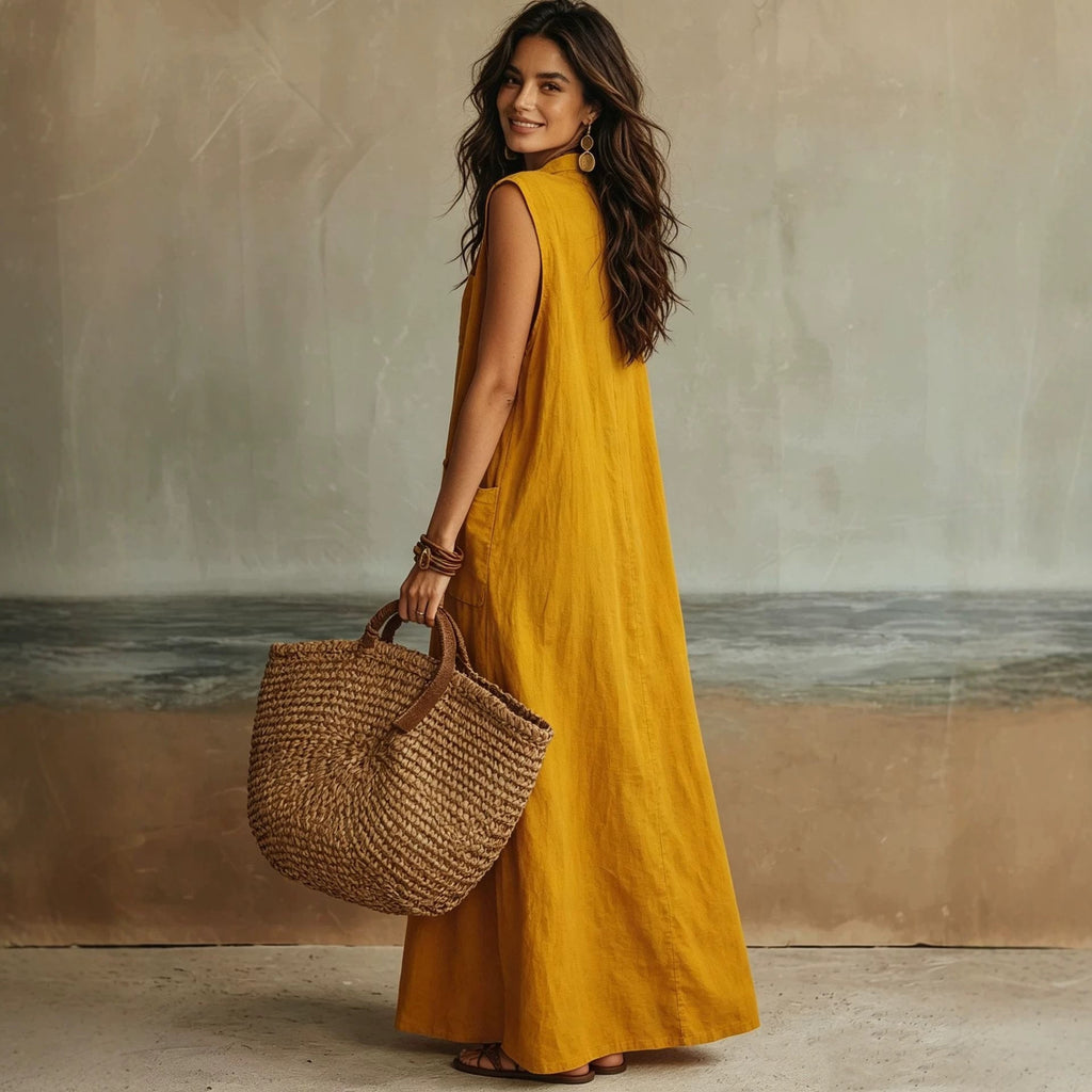 Vestido camisero bohemio - Corte holgado, para el uso diario en desplazamientos