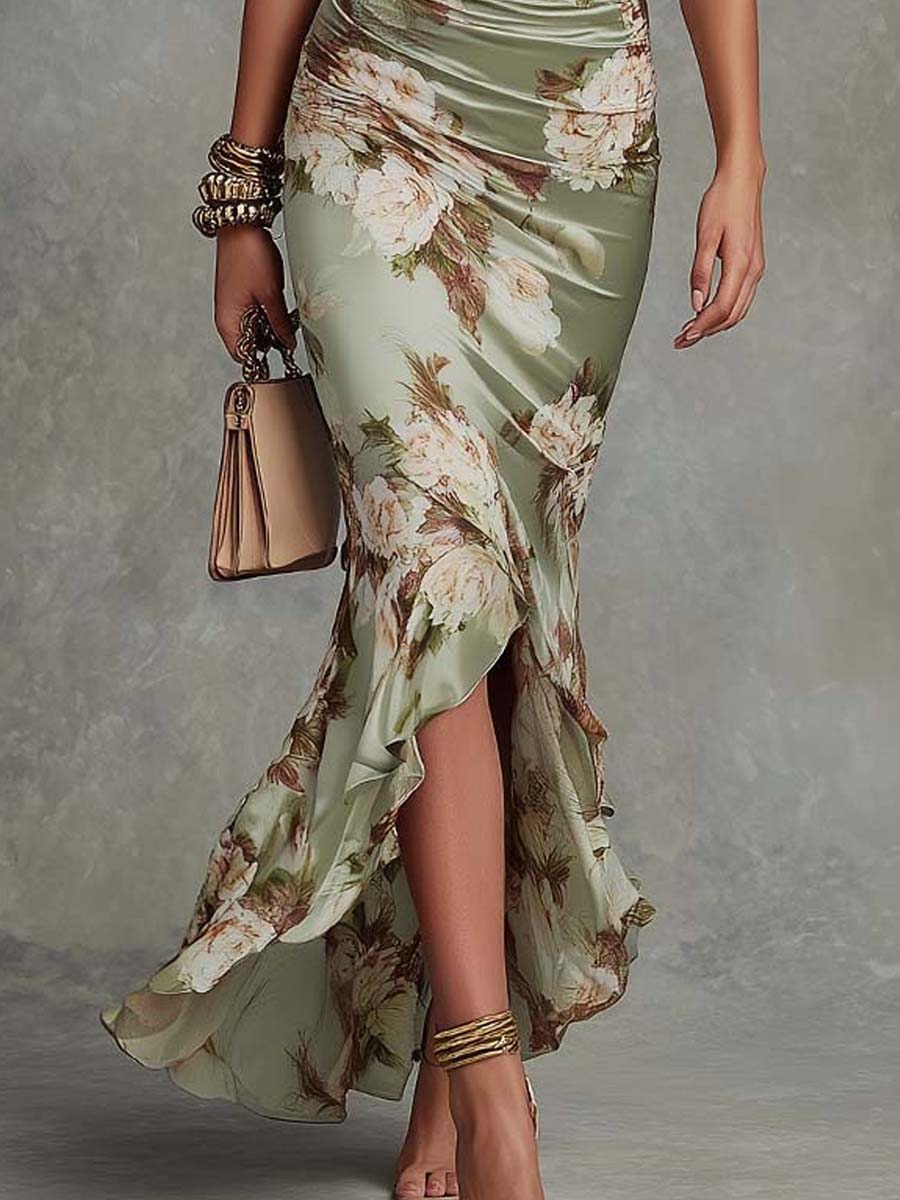 Anastasia | Vestido de satén verde esmeralda con dobladillo asimétrico