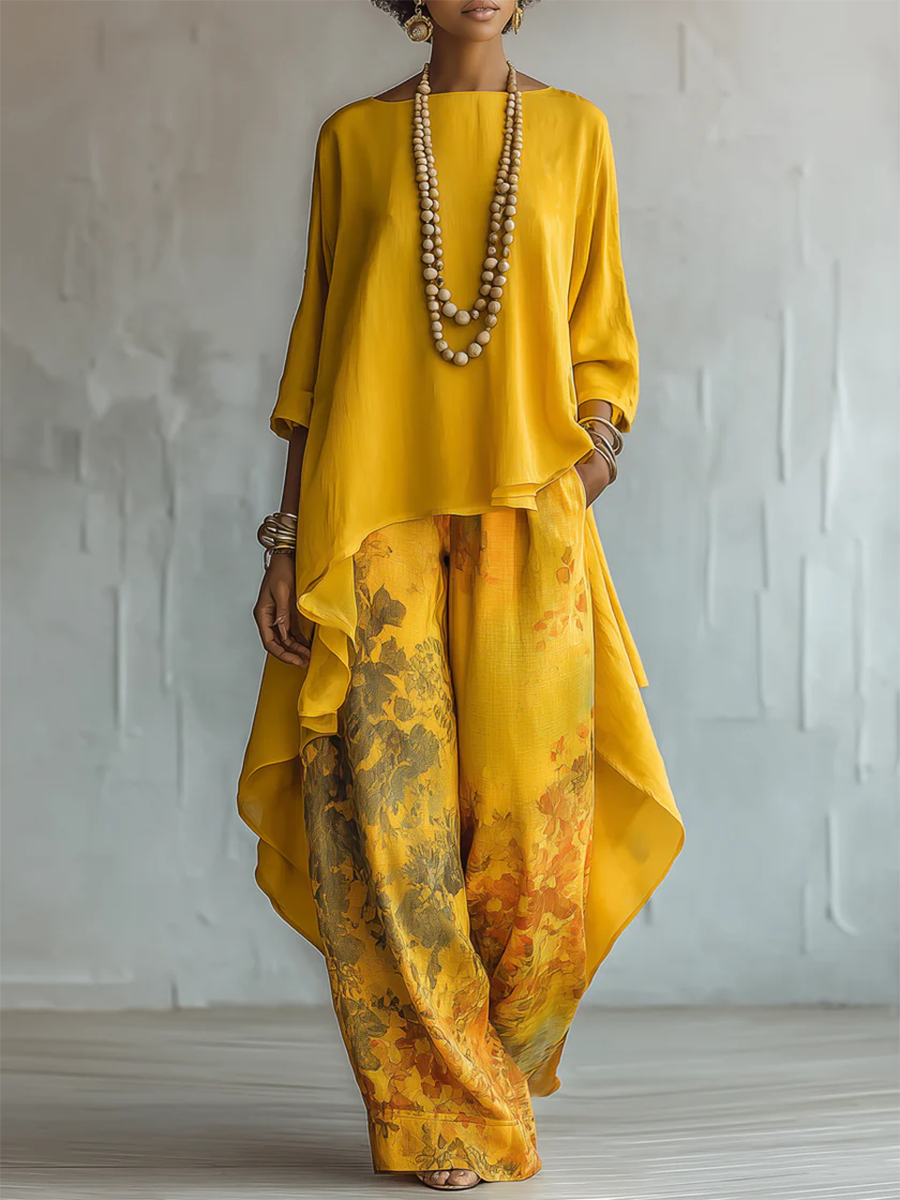 Elegante conjunto de dos piezas con estampado floral artístico
