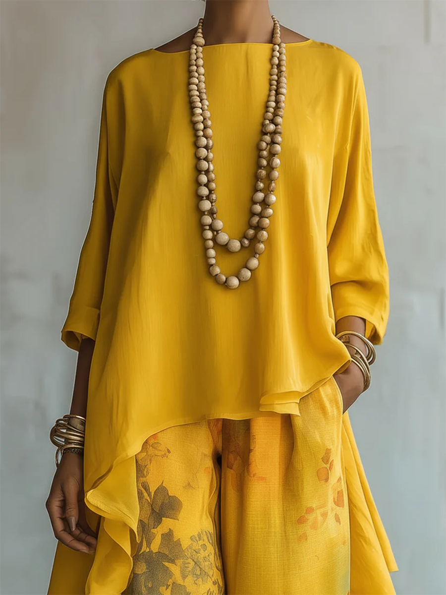 Elegante conjunto de dos piezas con estampado floral artístico