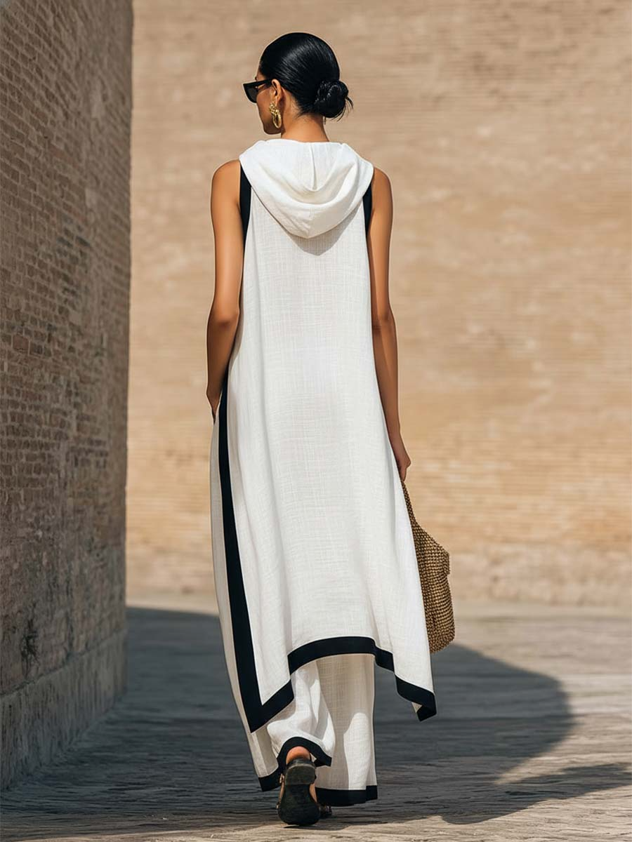 Conjunto de dos piezas en lino y algodón, elegante con corte artístico.